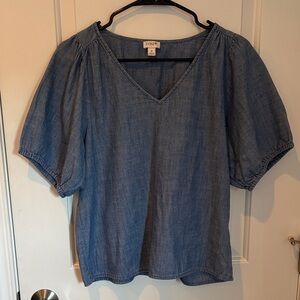 J. Crew Chambray Puff Sleeve Blouse